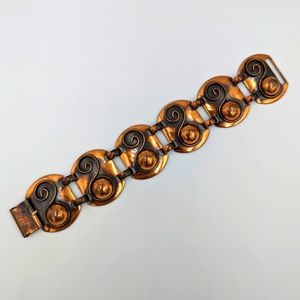 Modernist Abstract Copper Retro Vintage Unsigned Bracelet, Fold over clasp, 7.5"